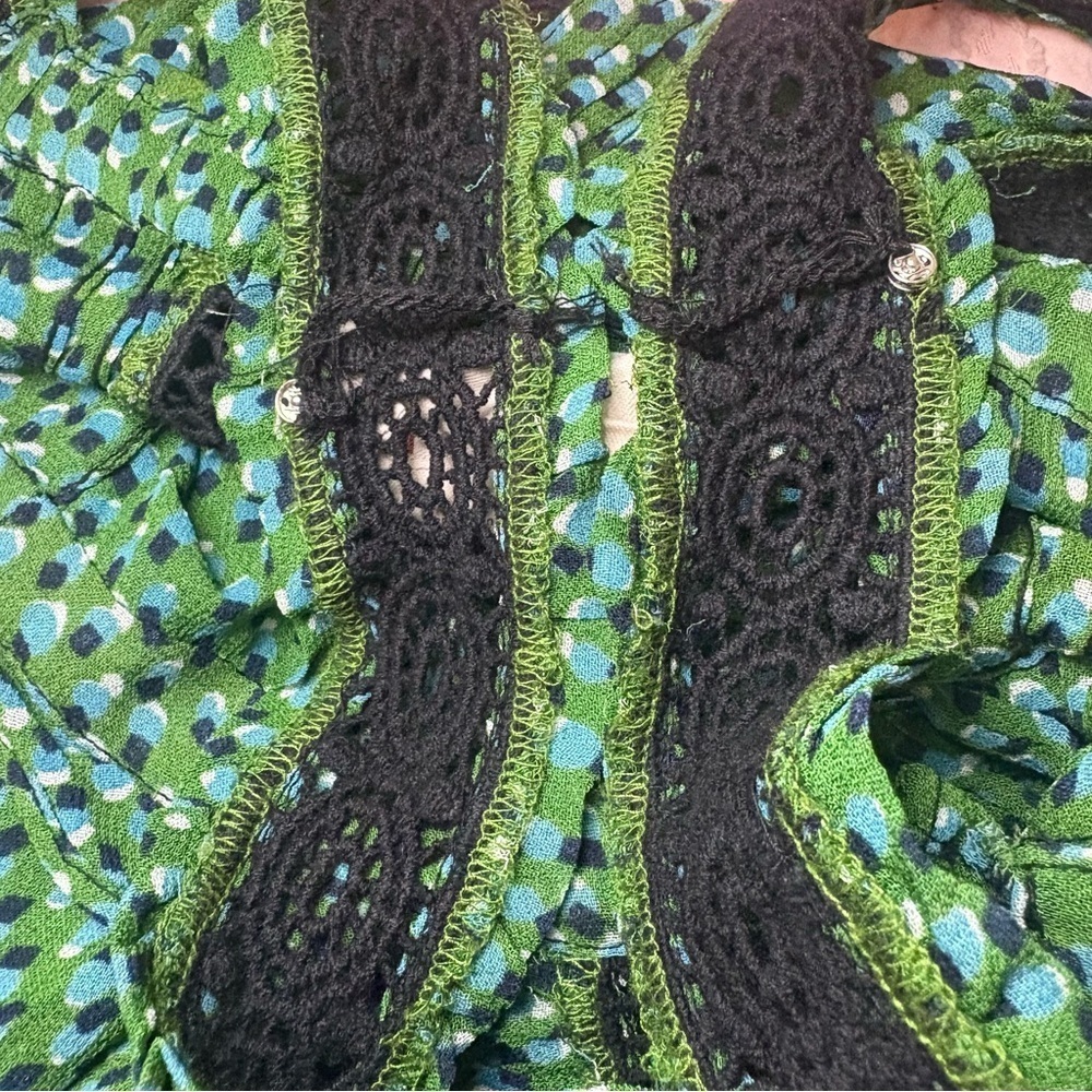 Anthropologie Bardot Blouse Boho Print Crochet Button Front Sleeveless Swing Top - Picture 5 of 8